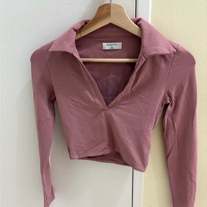 Aritzia Babaton Mauve Contour Polo Long Sleeve 🩷 Cropped